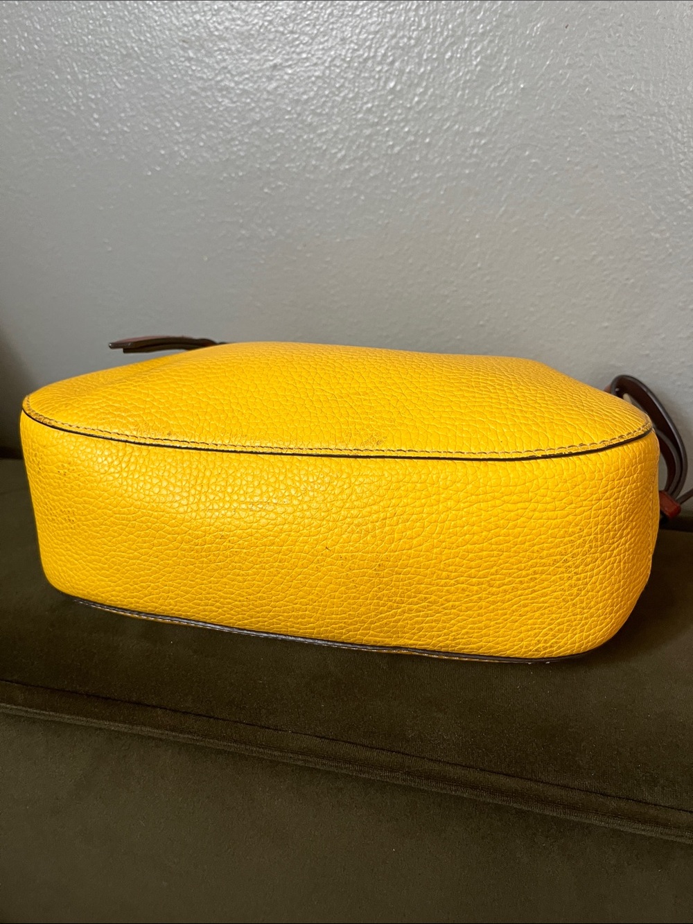 Dooney & Bourke Yellow Pebbled Leather Shoulder Bag with Brown Trim - Picture 6 of 15